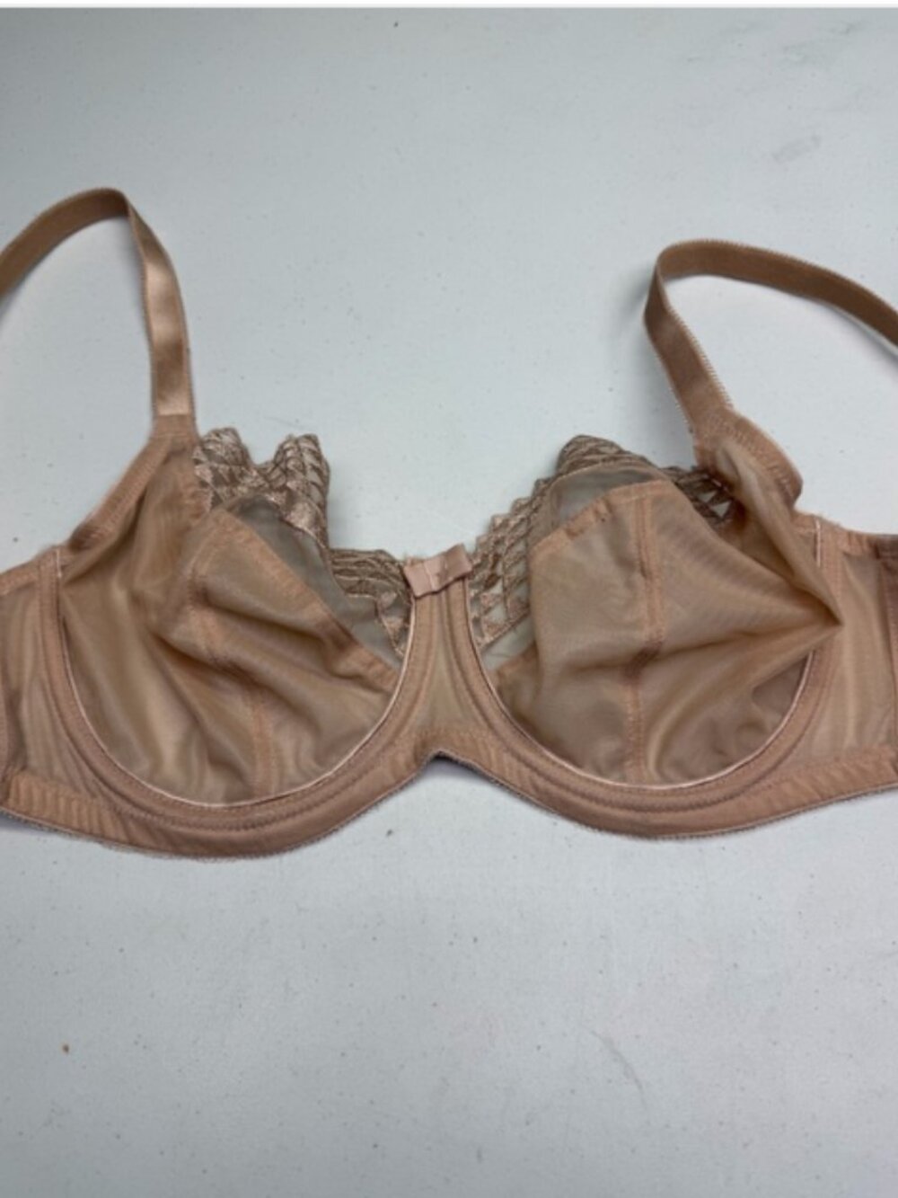 Cleo by Panache Asher Balconnet Bra 34F Latte Nude Embroidered Underwire *P1014